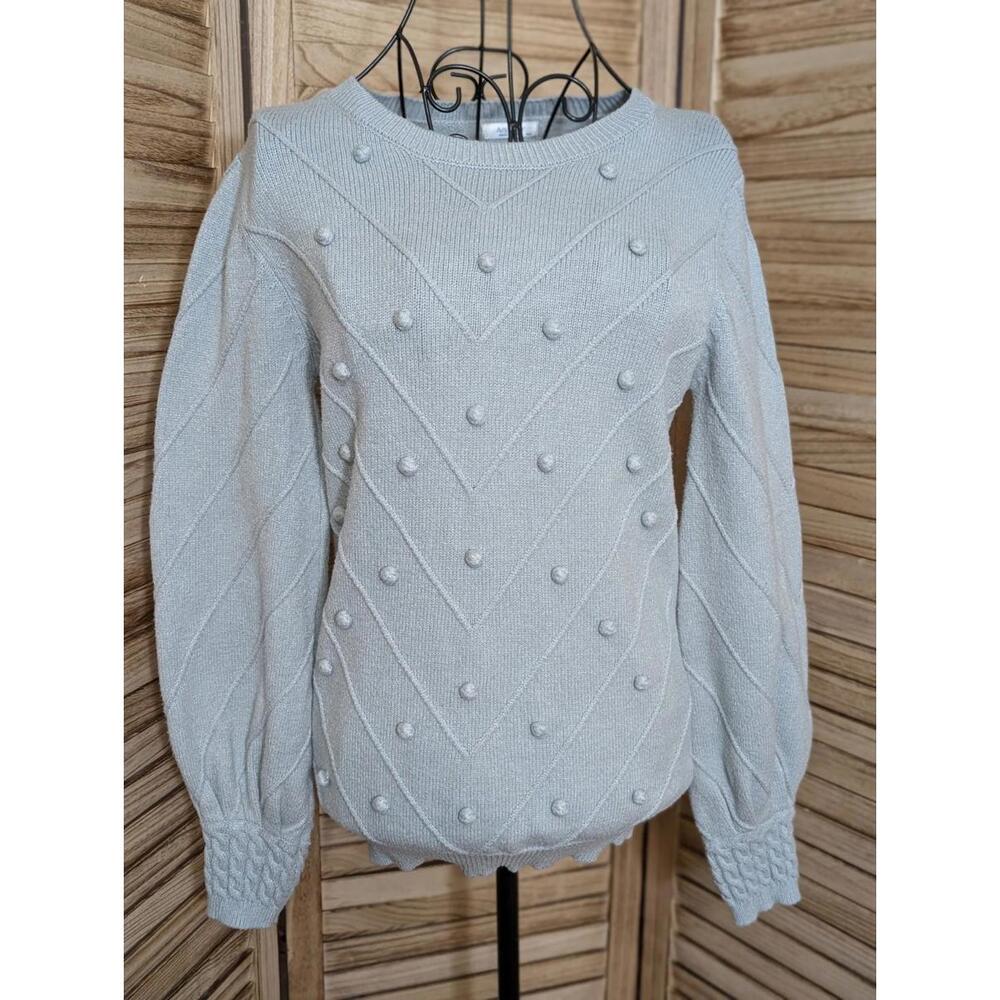 Arshiner Grey Pompom Sweater Cable Knit Wool Blend‎ Women’s M